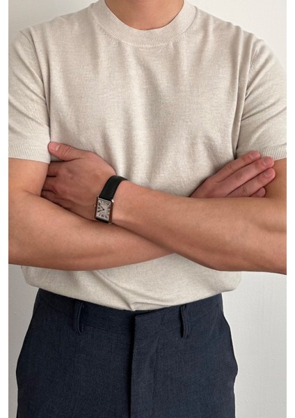 Erkek Bej Slim Fit Bisiklet Yaka Triko T-Shirt modelleri