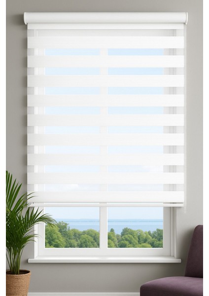 Beyaz Pliseli Stor Zebra Perde Oygusuz