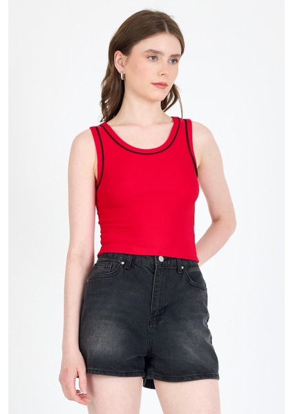 Kırmızı Şerit Detaylı Örme Crop Atlet 1049 fiyatları