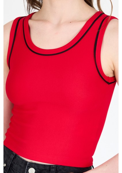 Kırmızı Şerit Detaylı Örme Crop Atlet 1049 fırsatları