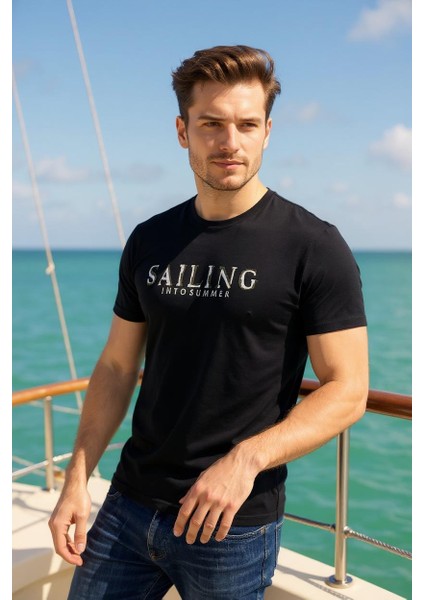 Erkek Nakış Baskılı Yumuşak Pamuklu T-Shirt