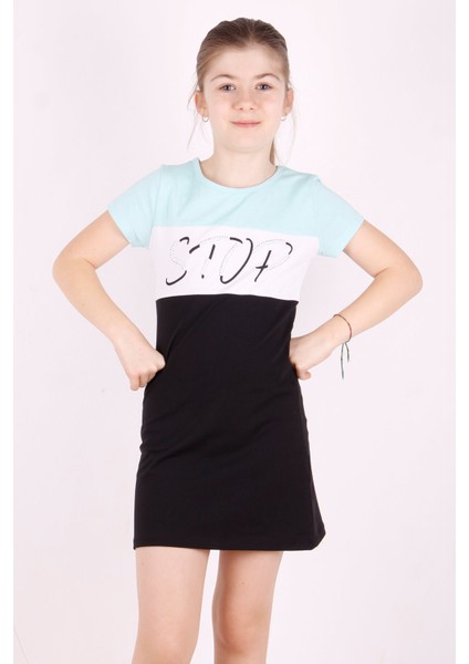 Kız Çocuk Stop Baskılı Renkli Elbise