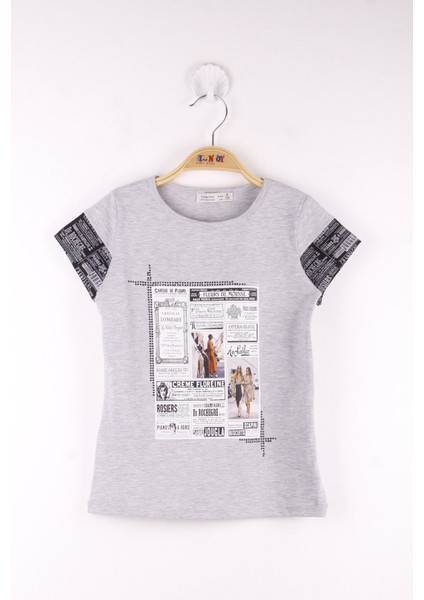 Kız Çocuk Çerçeve Baskılı Taş Işlemeli Tişört