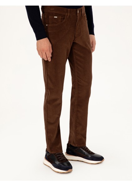 Erkek Kahverengi Straight Fit Pamuk Karışımlı Kadife Kanvas Pantolon 50292429-VR029 indirimleri