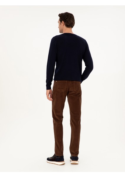 Erkek Kahverengi Straight Fit Pamuk Karışımlı Kadife Kanvas Pantolon 50292429-VR029
