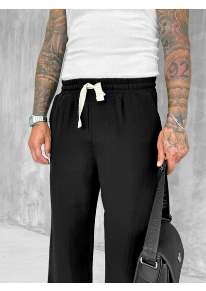 Erkek Rahat Kesim Baggy Fit Müslin Pantolon Siyah fırsatları