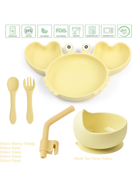 Yengeç Figürlü Vakumlu Silikon Beslenme Seti / Sarı
