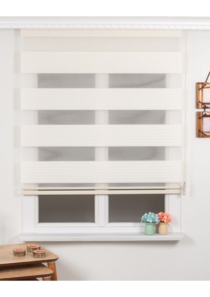 Perdehanem Geniş Plise Zebra Perde Krem