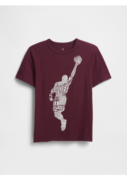 Erkek Çocuk Bordo Grafik Baskılı T-Shirt