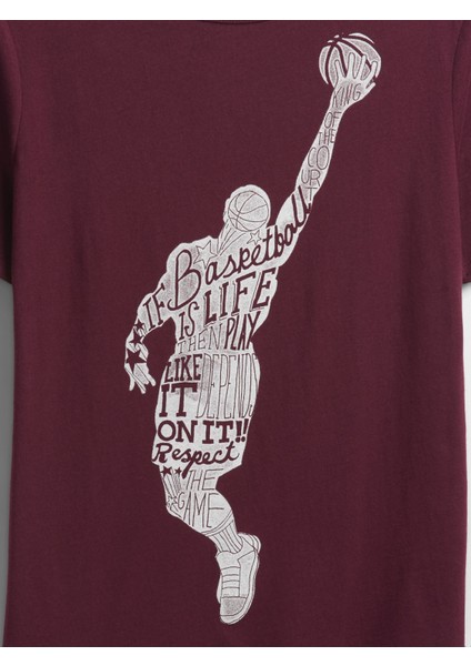 Erkek Çocuk Bordo Grafik Baskılı T-Shirt fiyatları