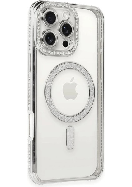 Iphone 16 Pro Max Kılıf Joke Simli Magneticsafe Kılıf - Gümüş Gnzrz