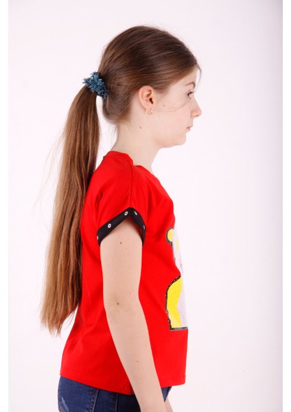 Kız Çocuk Kız Baskılı Kolları Inci Detaylı Tişört fiyatları