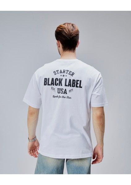 Dymond Beyaz Bisiklet Yaka Baskılı Oversize Erkek Tshirt