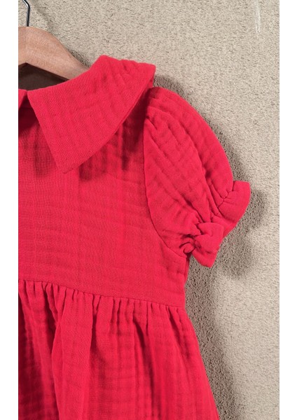 Kız Bebek Kırmızı Müslin Elbise – Yazlık Düğmeli Pamuklu Elbise, %100 Pamuk modelleri