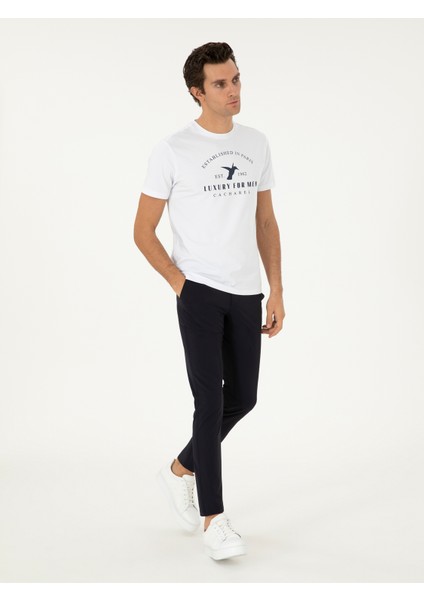 Erkek Lacivert Slim Fit Beli Lastikli Esnek Kanvas Pantolon 50306188-VR033