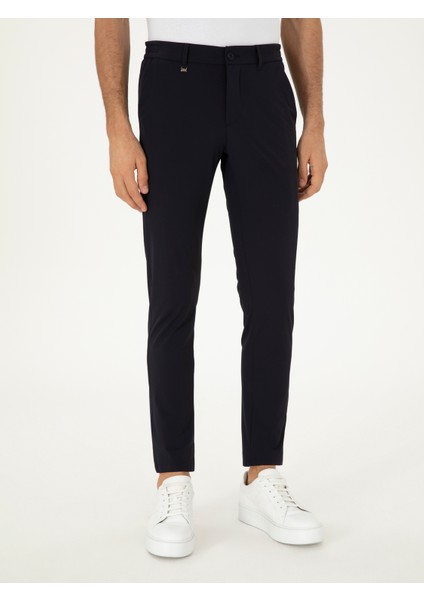 Erkek Lacivert Slim Fit Beli Lastikli Esnek Kanvas Pantolon 50306188-VR033 fiyatları