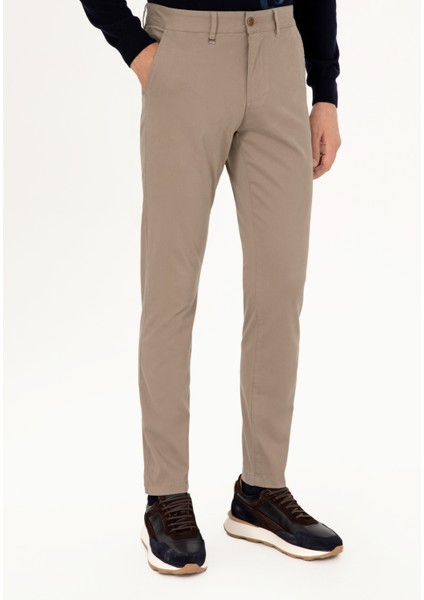 Erkek Vizon Slim Fit Pamuk Karışımlı Kanvas Pantolon 50292446-VR052 fırsatları