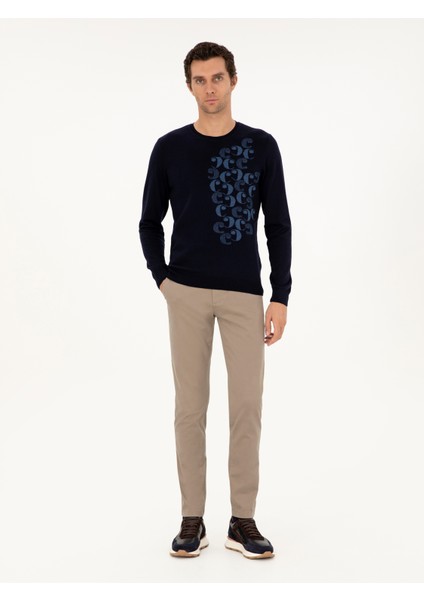 Erkek Vizon Slim Fit Pamuk Karışımlı Kanvas Pantolon 50292446-VR052