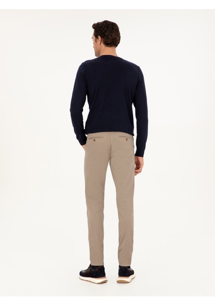 Erkek Vizon Slim Fit Pamuk Karışımlı Kanvas Pantolon 50292446-VR052