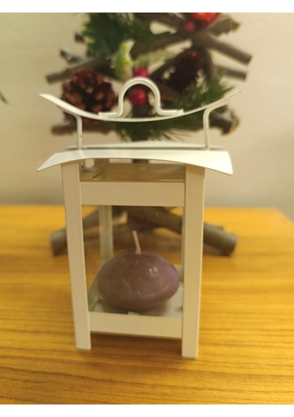 Respira Metal Dekoratif Cam Muhafazalı Askılı Fener Mumluk Beyaz Tealight Mum İçin