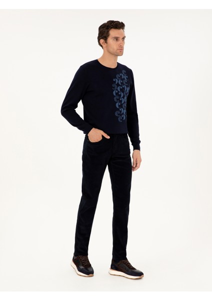 Erkek Lacivert Straight Fit Pamuk Karışımlı Kadife Kanvas Pantolon 50292429-VR033 fiyatları