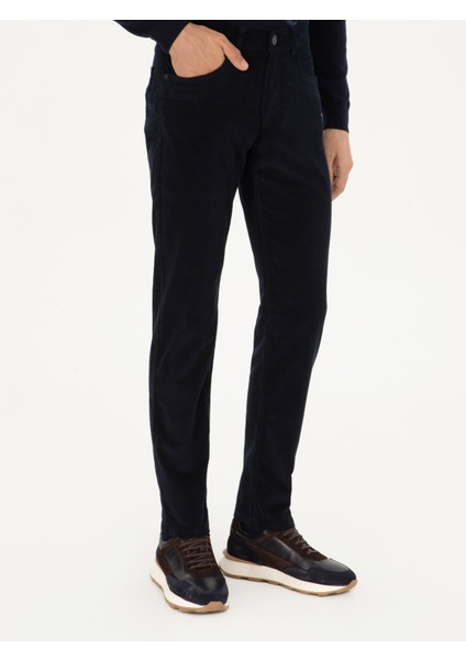 Erkek Lacivert Straight Fit Pamuk Karışımlı Kadife Kanvas Pantolon 50292429-VR033 fırsatları