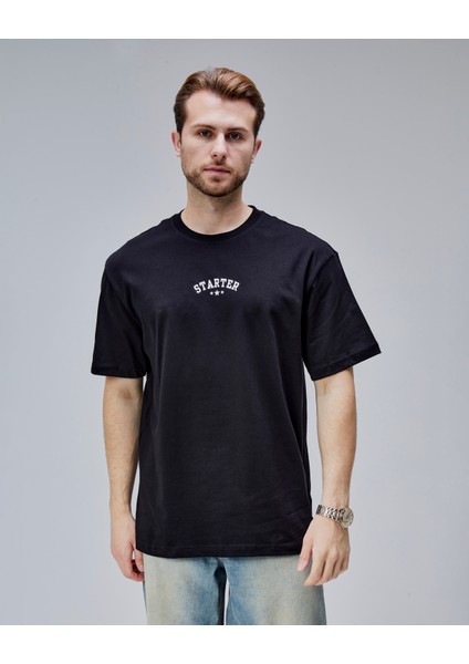 Dymond Siyah Bisiklet Yaka Baskılı Oversize Erkek Tshirt