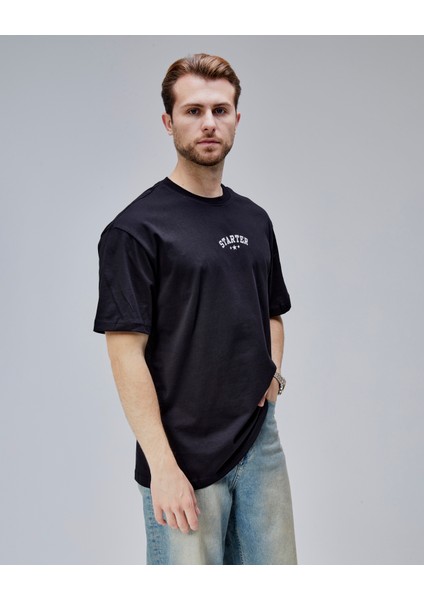 Dymond Siyah Bisiklet Yaka Baskılı Oversize Erkek Tshirt fırsatları