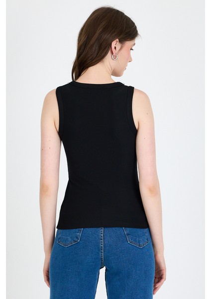 Siyah Yaka ve Omuz Taş Detaylı Ribanalı Örme Atlet 1249 indirimleri