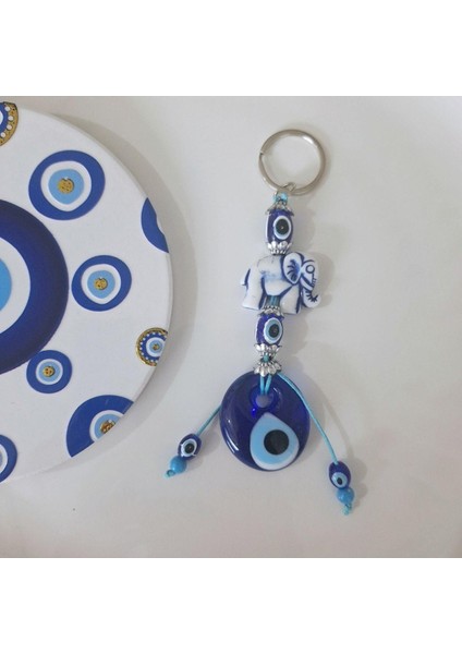 Hediyelik Fil Figürlü Nazar Boncuklu Anahtarlık (12,5 Cm)