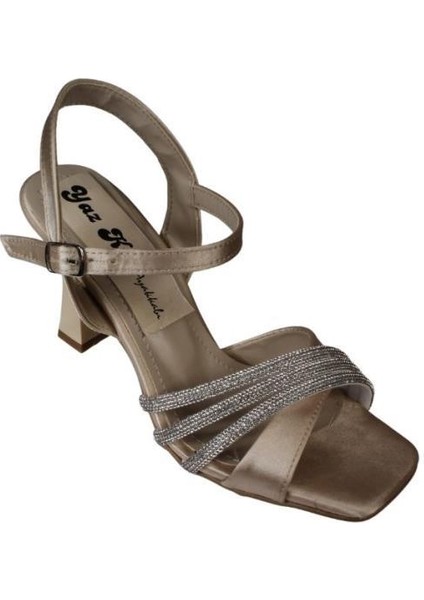 Yazkış Kadın Siyah Ten Saten Çapraz 3bantlı 9cm Kadeh Topuk Bilekten Bağlamalı Abiye Ayakkabı