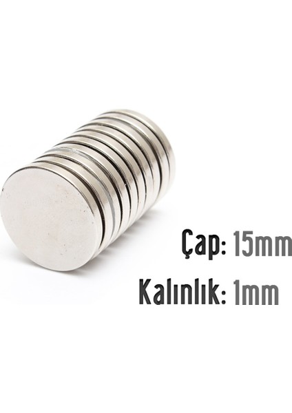 Neodyum Mıknatıs Silindir Çap 15MM , Kalınlık 1mm ( 10 Adet)
