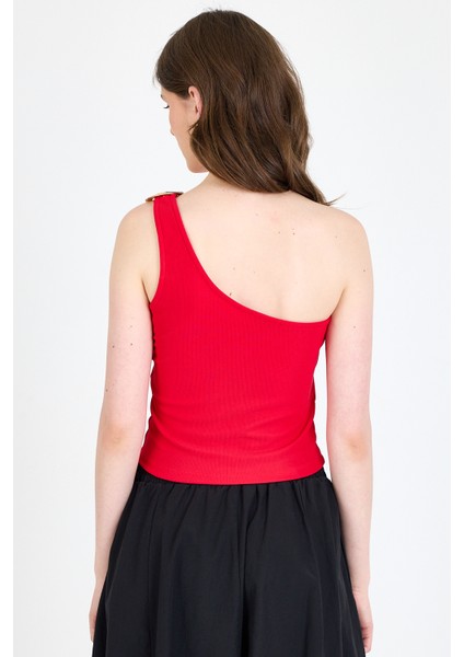 Kırmızı Toka Detaylı Tek Omuz Bluz 1649 indirimleri