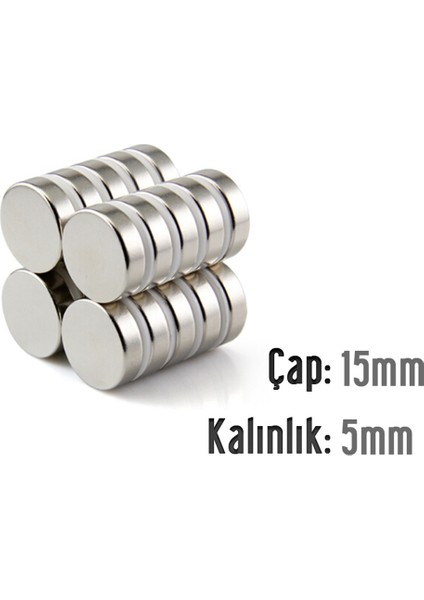 Neodyum Mıknatıs Silindir Çap 15MM , Kalınlık 5mm ( 5 Adet)