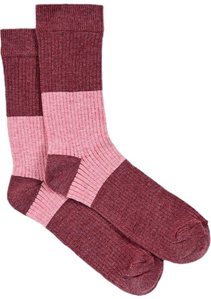 Kadın Bordo-Pembe Blok Desenli Soket Çorap