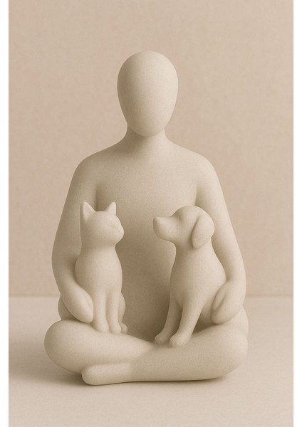 Soyut Insan, Kedi ve Köpek Biblosu – Minimal Dekoratif Obje