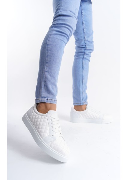 ET166 Prestige Bağcıklı Cilt Kapitone Desenli Erkek Günlük Sneaker Ayakkabı Bt - Beyaz modelleri