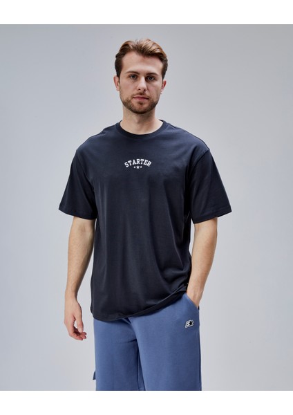 Dymond Antrasit Bisiklet Yaka Baskılı Oversize Erkek Tshirt