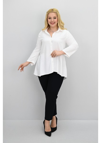 Kadın Büyük Beden Fırfır Detaylı Gömlek 1720-25-1