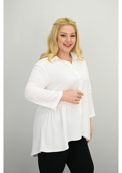 Kadın Büyük Beden Fırfır Detaylı Gömlek 1720-25-1 modelleri