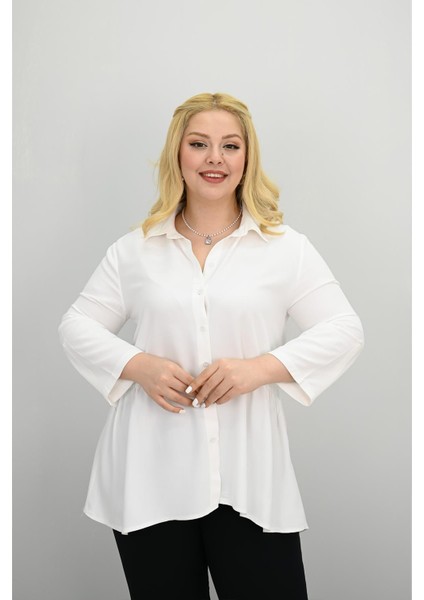 Kadın Büyük Beden Fırfır Detaylı Gömlek 1720-25-1 indirimleri