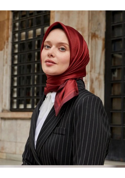 Bordo Monogram Twill Ipek Eşarp