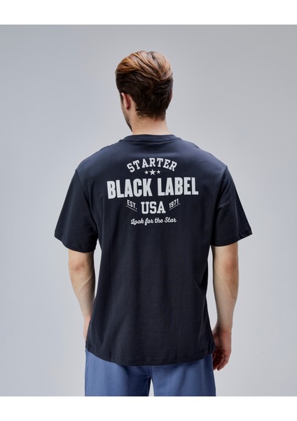 Dymond Antrasit Bisiklet Yaka Baskılı Oversize Erkek Tshirt
