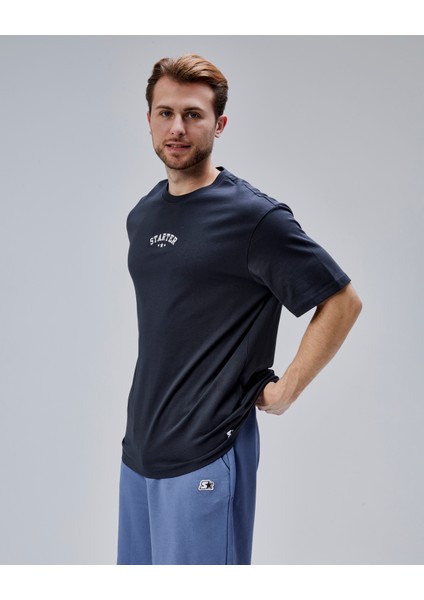Dymond Antrasit Bisiklet Yaka Baskılı Oversize Erkek Tshirt