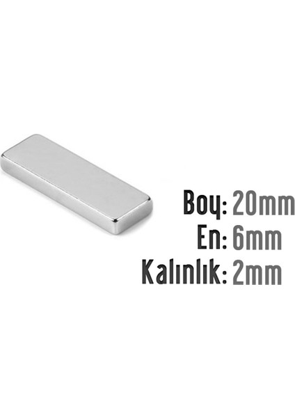 Neodyum Mıknatıs Köşeli 20X6MM , Kalınlık 2 mm ( 3 Adet)