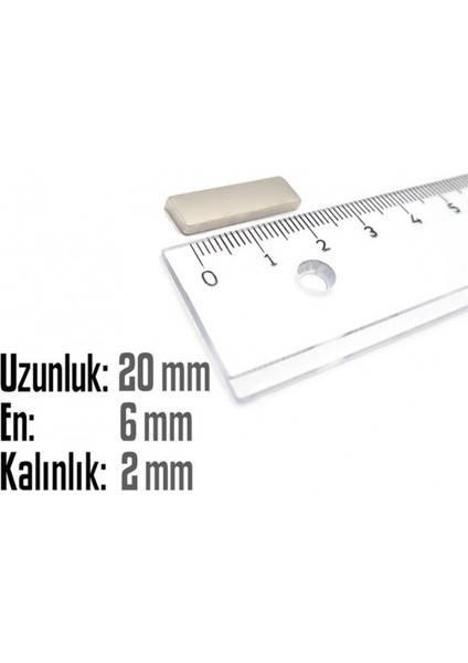 Neodyum Mıknatıs Köşeli 20X6MM , Kalınlık 2 mm ( 3 Adet) fiyatları