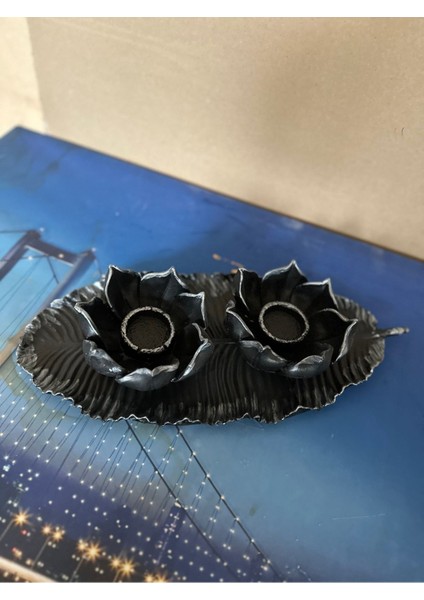 Lotus Mumluk Dekoratif Şık Büyük Tabaklı Mumluk