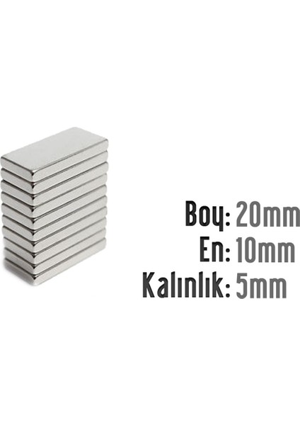 Neodyum Mıknatıs Köşeli 20X10MM , Kalınlık 5 mm ( 3 Adet)