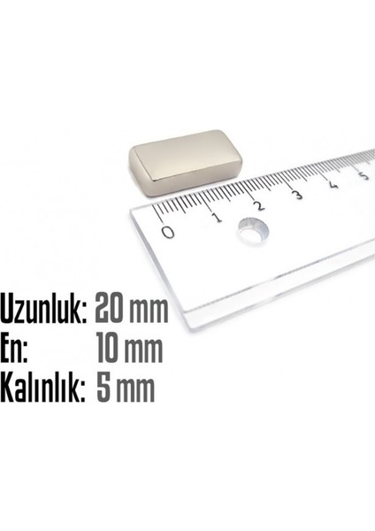 Neodyum Mıknatıs Köşeli 20X10MM , Kalınlık 5 mm ( 3 Adet)