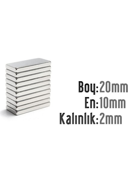 Neodyum Mıknatıs Köşeli 20X10MM , Kalınlık 2 mm ( 3 Adet)
